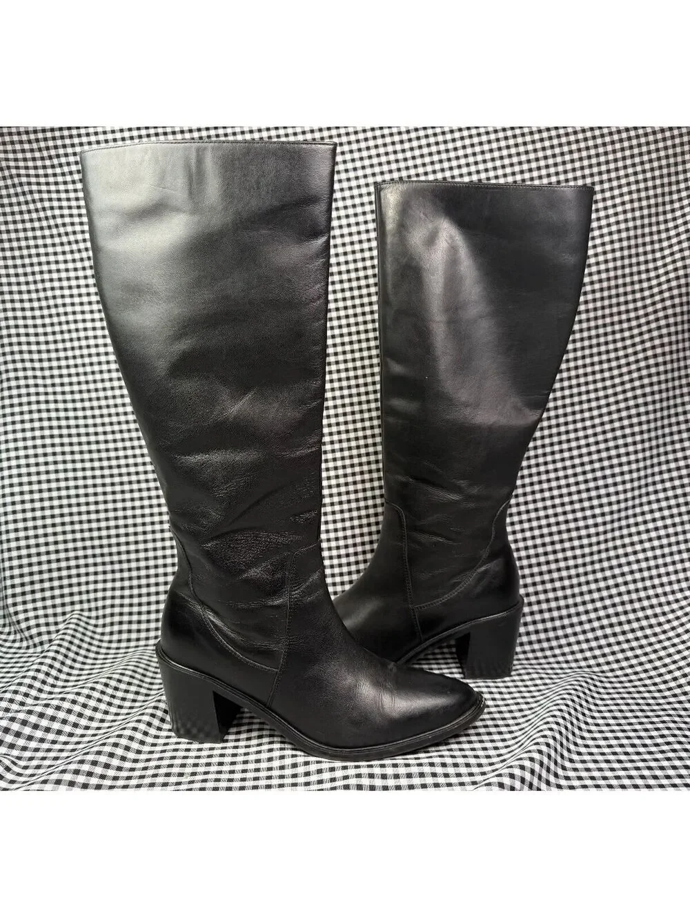Seychelles Element Boots Womens 10 Black Leather Knee High Tall Block Heel Zip